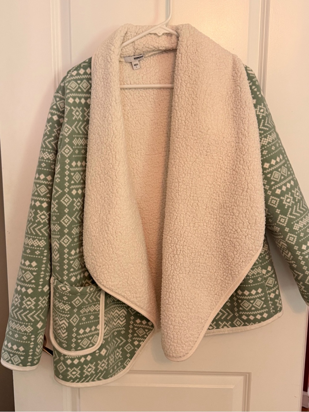 Cozy Sherpa-Lined Women's Open Front Jacket - Sage/Cream
